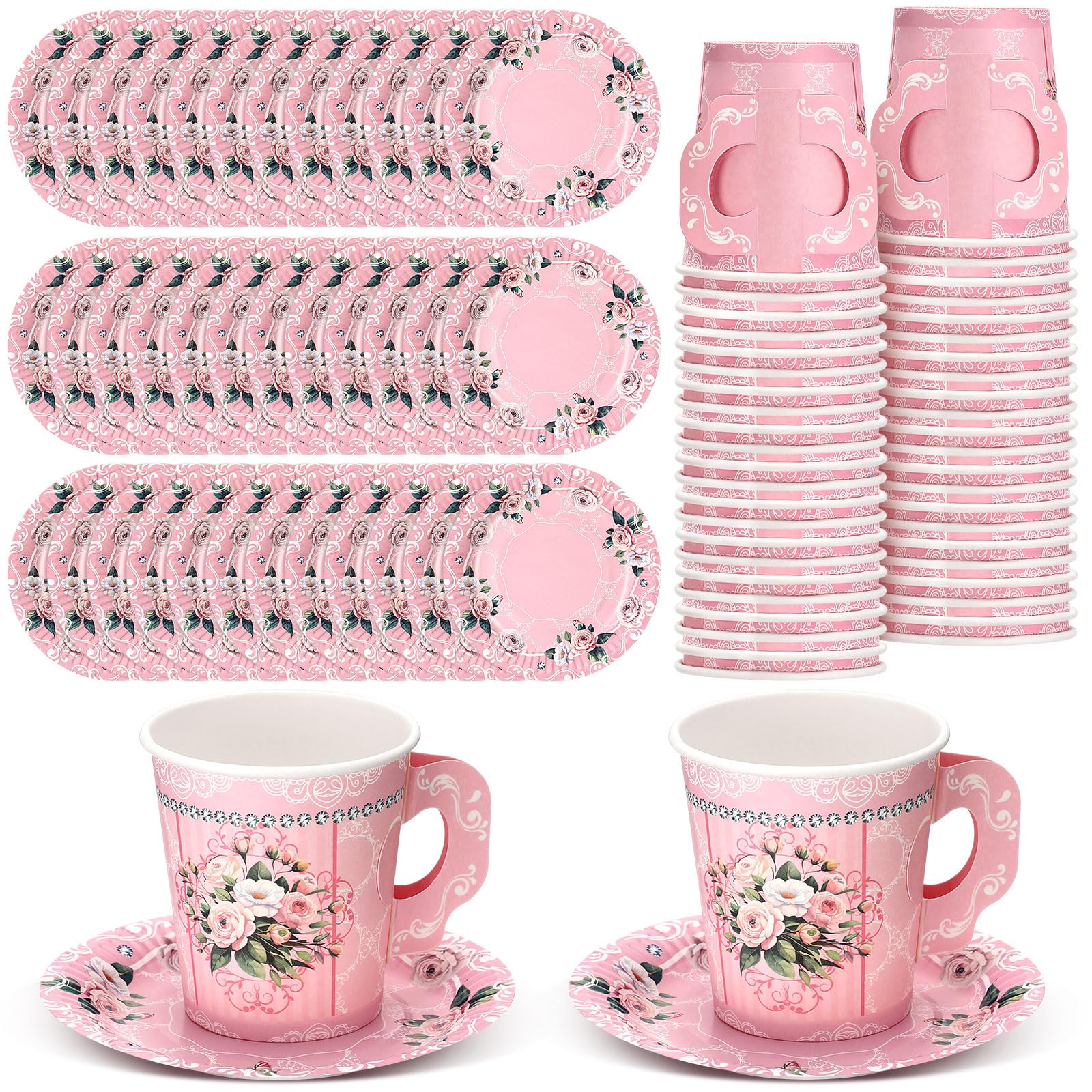 Amazon.com: Nuogo 200 Pcs Floral Paper Tea Cups and Saucers 7 oz